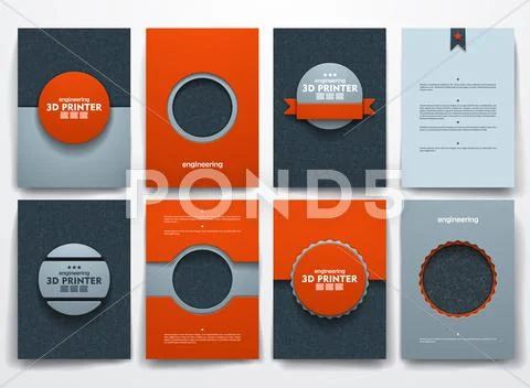 Vector brochures with doodles backgrounds on three d printer theme Stock Illustrationen