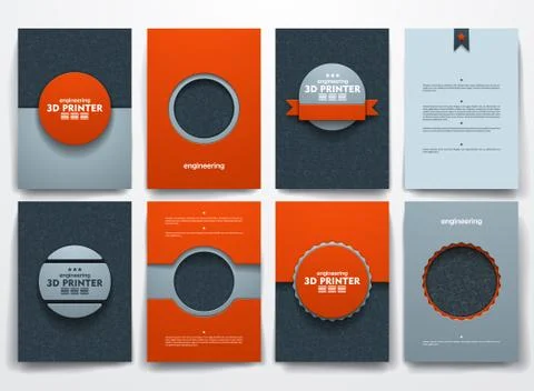 Vector brochures with doodles backgrounds on three d printer theme Stock Illustration