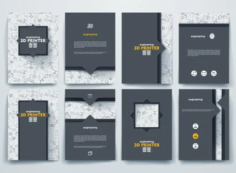 Vector brochures with doodles backgrounds on three d printer theme 스톡 일러스트