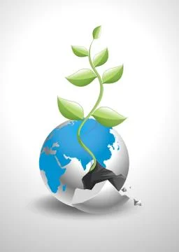 Vector of broken earth with new plant growing out of it. Stock Illustration