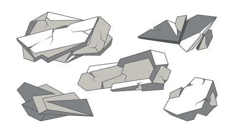 Vector of Broken gray concrete blocks scattered on white Stock Illustration