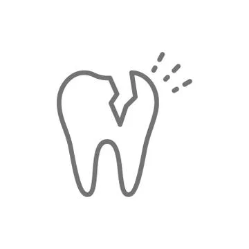 Vector broken tooth, dental problem line icon. Stock Illustration