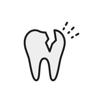 Vector broken tooth, dental problem flat color line icon. Stock Illustration