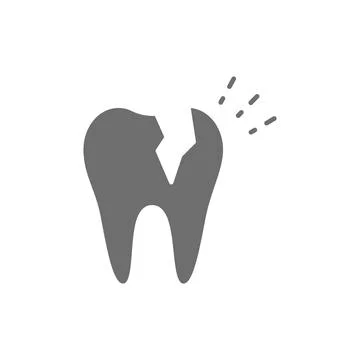 Vector broken tooth, dental problem grey icon. Stock Illustration