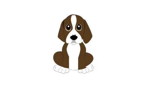 Vector of brown and white dog sitting isolated on white background Stock Illustration