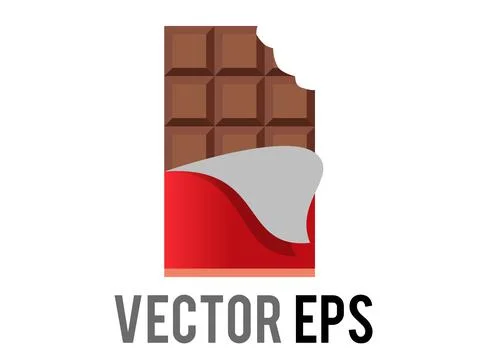 Vector brown block of dark chocolate bar icon with red packaging Stock Illustration