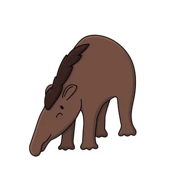 Vector brown cute outline doodle cartoon young funny tapirus pinchaque wild S Illustrazione stock