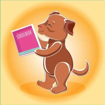 Vector brown dog with a schoolbook in paws Stock Illustration