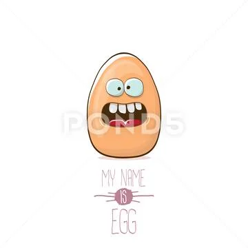 Vector brown egg cartoon characters isolated on white background. My name is egg Stock Illustration