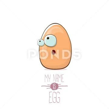 Vector brown egg cartoon characters isolated on white background. My name is egg Stock Illustration