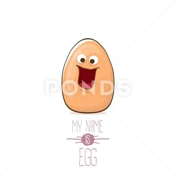 Vector brown egg cartoon characters isolated on white background. My name is egg Stock Illustration