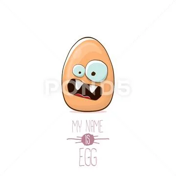 Vector brown egg cartoon characters isolated on white background. My name is egg Stock Illustration