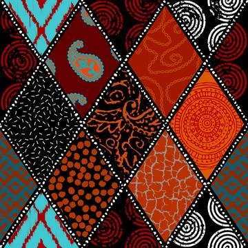 Vector brown ethnic tribal pattern. Seamless art image. Rhombuses pattern. Stock Illustration