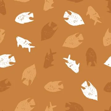Vector brown fish monochrome repeat pattern. Perfect for fabric, scrapbooking 스톡 일러스트