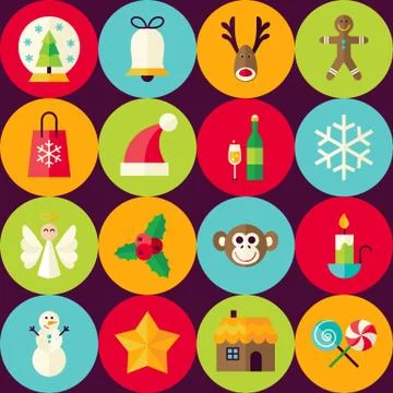 Vector Brown Flat Merry Christmas Seamless Pattern Set with Circles Stock Illustration