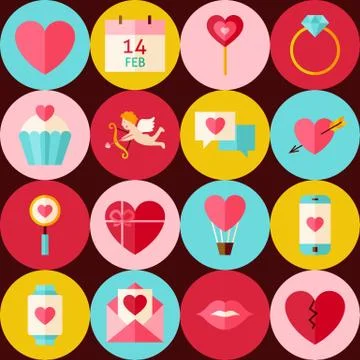 Vector Brown Flat Valentine Day Seamless Pattern with Circles Stock Illustration