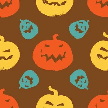 Vector brown halloween colourful pumpkins sillouettes repeat pattern. Suitabl 스톡 일러스트