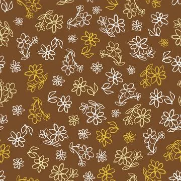 Vector brown hand drawn flowers repeat pattern. Suitable for gift wrap, tex.. Stock Illustration