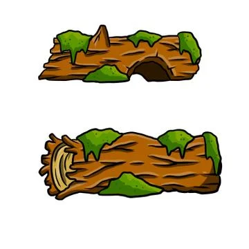 Vector brown log with green moss. Building wood material, natural element. Ilustración de archivo