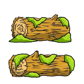 Vector brown log with green moss. Set of cartoon illustration Stock Illustration