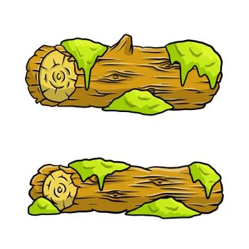 Vector brown log with green moss. Building wood material Ilustración de archivo