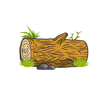 Vector brown log with green moss. Building wood material, natural element Ilustración de archivo