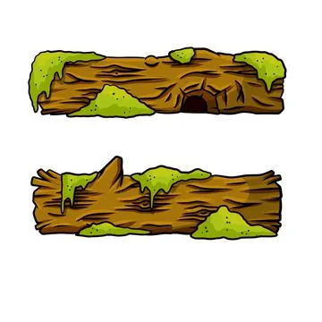 Vector brown log with green moss. Building wood material Ilustración de archivo