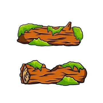 Vector brown log with green moss. Environment of forest. 스톡 일러스트