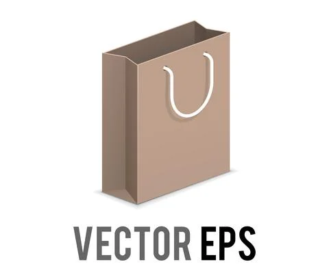 Vector brown recycled paper retail product string shopping gift bag icon with Stock Illustration