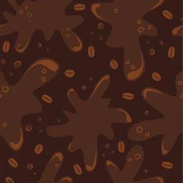 Vector brown seamless pattern of spilled coffee with a splash. イラスト素材