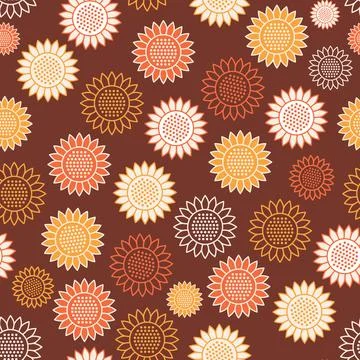 Vector brown sunflowers textured repeat pattern background design Illustrazione stock