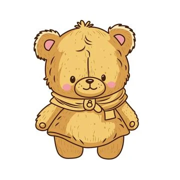 Vector brown toy bear cub with brown scarf icon. Vector teddy bear icon Stock Illustration
