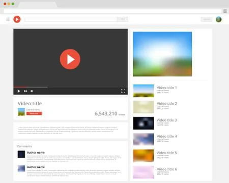 Vector browser window with video player web site mock up. Stock-Illustration