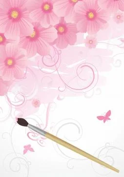 Vector brush drawing pink flowers Stock Illustration