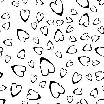 Vector Brush Heart Seamless Pattern Love Grange Minimalist Design in Black Color Stock Illustration