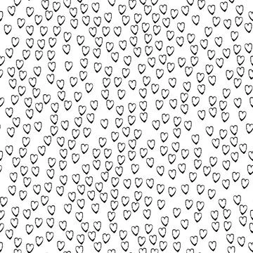 Vector Brush Heart Seamless Pattern Love Grange Minimalist Design in Black Color Stock Illustration