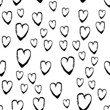 Vector Brush Heart Seamless Pattern Love Grange Minimalist Design in Black Color Illustrazione stock
