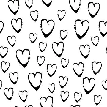 Vector Brush Heart Seamless Pattern Love Grange Minimalist Design in Black Color Stock Illustration