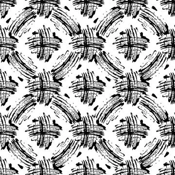 Vector Brush Seamless Pattern Grange Minimalist Geometric Design in Black Color Stock Illustration