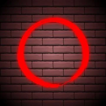 Vector brush strokes grunge red circles on dark brick wall background. Ink ha Stock Illustration