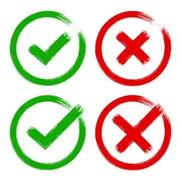 Vector brush strokes tick cross red green yes no option vote poll check mark Stock Illustration