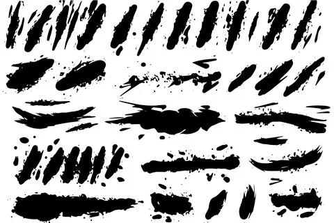 Vector Brushstroke Collection: Black Ink Splashes and Paintbrush Strokes Set. Stock Illustration