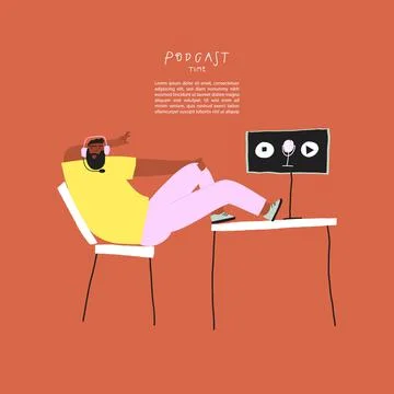 Vector brutal man podcaster talking about something in a free pose Stock Illustration