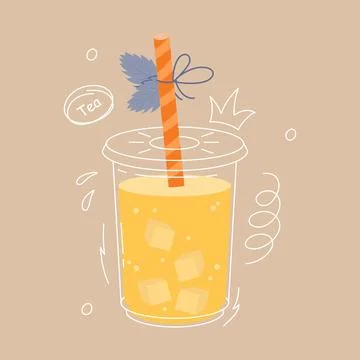 Vector Bubble Tea. Banana mango flavor Bubble Tea 스톡 일러스트