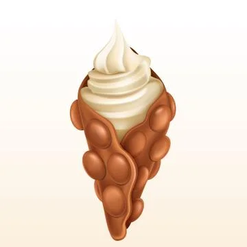 Vector bubble waffle with whipped cream, sundae Illustrazione stock