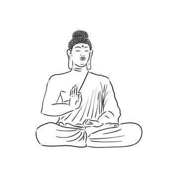 Vector Buddha in line hand drawn sketch style on white background Stock Illustration