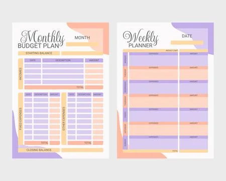 Vector budget planner for a month and a week Stock Illustration