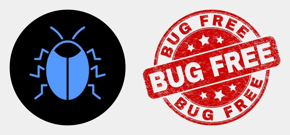 Vector Bug Icon and Scratched Bug Free Watermark Illustrazione stock