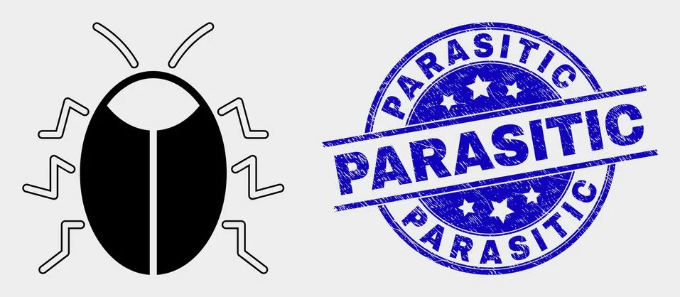 Vector Bug Icon and Scratched Parasitic Seal Illustration