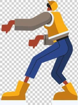 Vector builder is pushing machine, wearing yellow helmet, orange vest, yellow Stock Illustration
